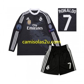 Camisolas de futebol Real Madrid Cristiano Ronaldo 7 2014 Retro Criança Equipamento 3ª Manga Comprida
